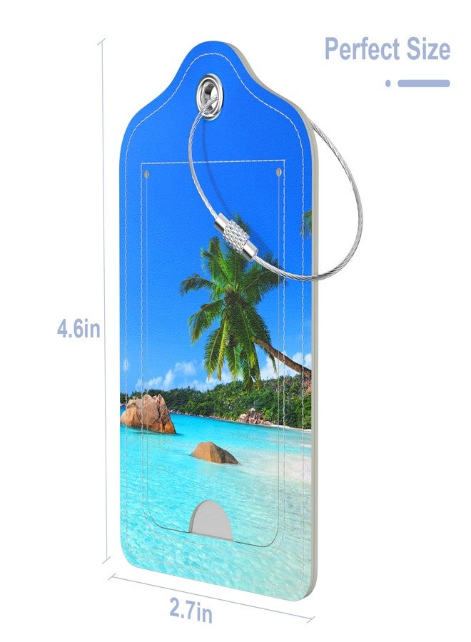 Hsxnam 4 Pack PU Leather Luggage Tags for Suitcase, Travel Cruise Luggage Tag with Privacy Flap, Name ID Label and Metal Loop for Women Men Baggage Handbag School Bag Backpack, Beach - Image 3